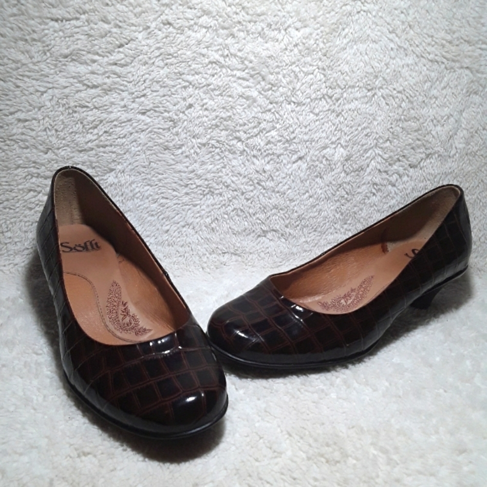 Sofft Brown Leather Heeled Slip On Shoes Size 8W